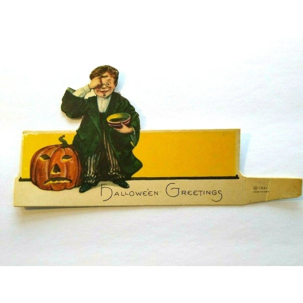 Halloween Diecut Place Card Wizard Boy  Magic Bowl JOL Nash Series 1341 Vintage